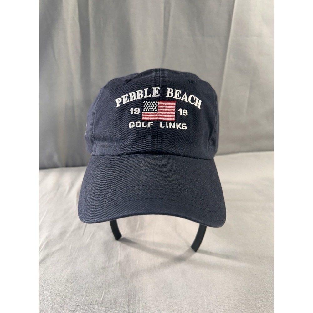 Pebble Beach Golf Links Hat Cap Strap Back Navy USA Flag Mens Ahead New